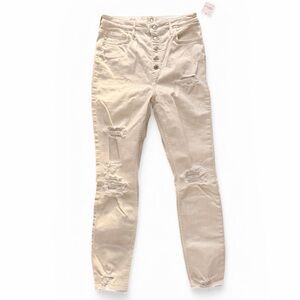Free People We The Free Skinny Jeans White Distressed High Rise Raw Hem NWT 30